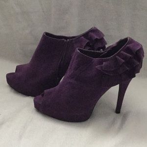 Suede peep toe heels